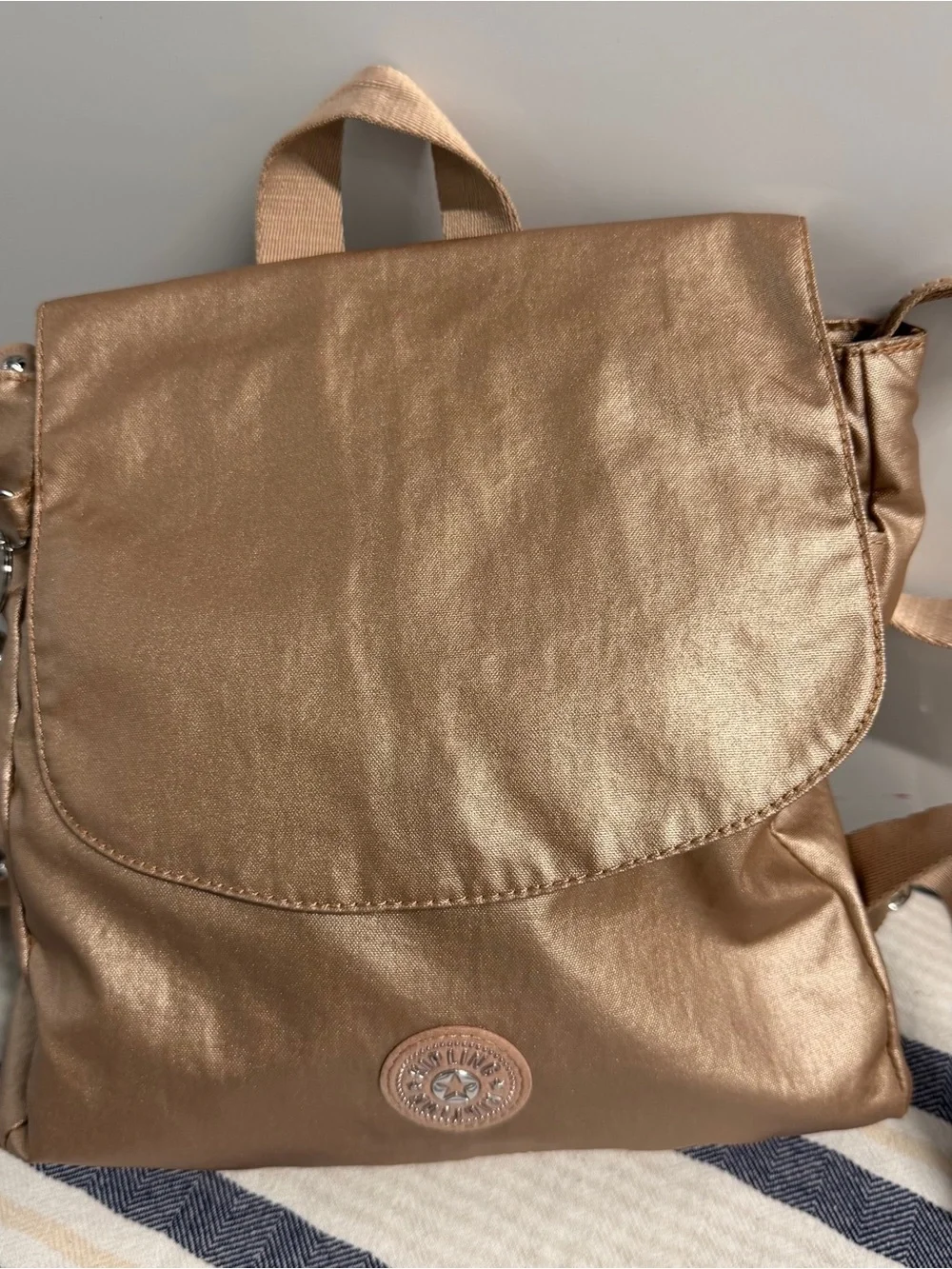 Kipling Dannie Metallic Small Backpack Gold Charm Metallic Convertible Bag